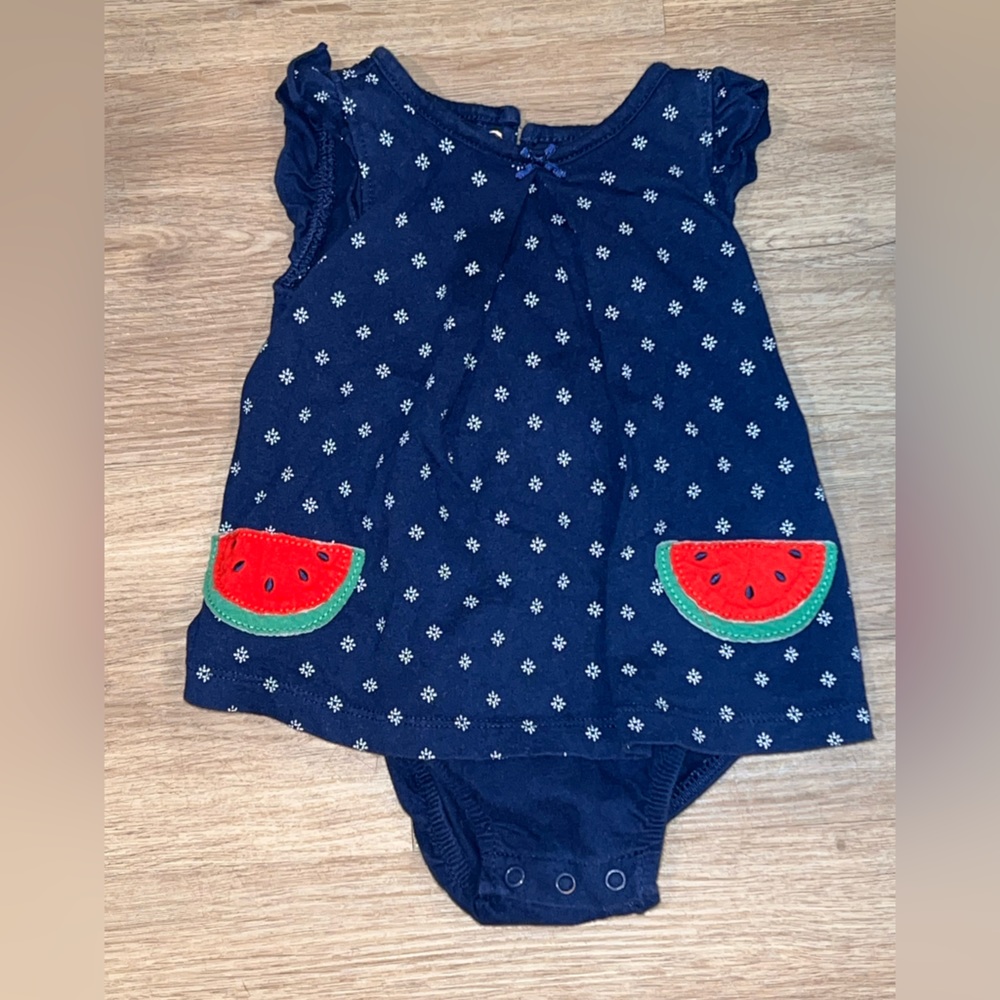 Child of Mine by Carter's, size 6-9 Months, Navy Blue Watermelon Jumpsuit Romper